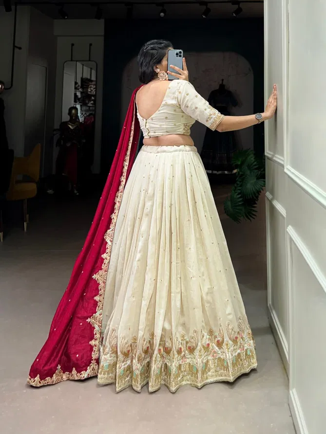 LNB 1411 Off White Vichitra Silk  Wedding Wear Lehenga Choli Suppliers In India